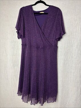 Zomva Purple Glitter Wrap-Style Midi Dress Size 2XL